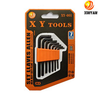 7 Buah Kunci Allen Bentuk L Warna Hitam Oksida Metrik, Baja Karbon, Kepala Torx, Kemasan Blister 3 Lapis, Logo Kustom OEM