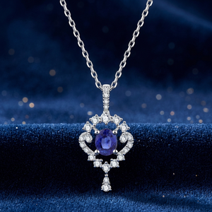 New Classic Gemstone Jewelry 18K White Gold Real Natural Diamond Blue Sapphire Engagement Gift Pendant <b>Necklace</b> for Women - Product Image 2