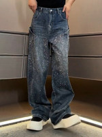 Jean en denim pour homme, taille haute, coupe droite, bleu, décontracté, nouvelle collection automne, style luxe léger, grande taille, coupe courbée moyenne, modèle Knife, de marque tendance