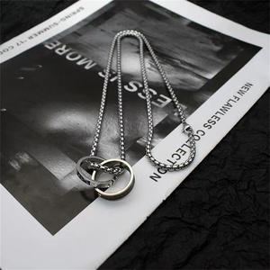 Kalung Liontin Cincin Salib Gaya Korea untuk Pria, Aksesoris Rantai Baja Titanium Trendi untuk Sehari-hari, Perhiasan Jalanan 2024 - Product Image 5