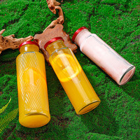 Gratis proefmonsters 12 oz 16 oz 350ml 500ml ronde glazen drankenflessen met metalen deksels, herbruikbare glazen fruitsapfles