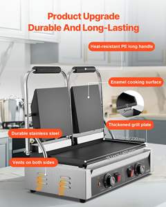 Grill panini électrique HUAZE Commercial 3600W en acier inoxydable, double presse-sandwich avec poignée pour sandwichs et cuisson - Product Image 3