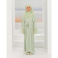 SIPO – robe longue plissée en dentelle, manches à volants, couleur unie, style arabe, pour bébé fille, Abaya, robe musulmane, 2023