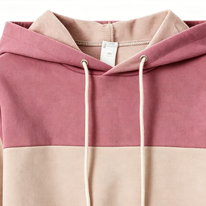 Trendy Women's Color Block Hoodie Casual Pastel Pink Beige White Pullover Sweatshirt High Quality Fleece Hooded <b>Top</b> Kangaroo - Product Image 5