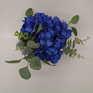 ดอกไม้ไฮเดรนเยียสีน้ำเงินดอกไม้ตกแต่งบ้านดอกไม้ประดิษฐ์คุณภาพสูงดอกไม้ไฮเดรนเยียไหมพร้อมแจกันแก้วใส - Product Image 2