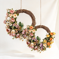 Couronne de fleurs artificielles en rotin de haute qualité, roses, hortensias, feuilles vertes, style romantique pour la Saint-Valentin, mariage, décoration d'entrée