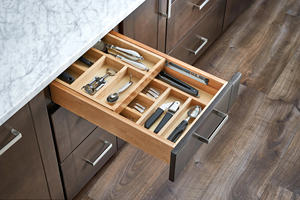 Organisateur d'ustensiles de cuisine contemporain, organisateur de cuillères en bois, facile à installer, insert de tiroir en bois - Product Image 3