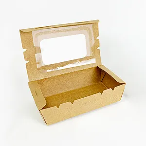 一次性餐具便当午餐三明治快速外卖包装棕色牛皮纸食品盒，带沙拉透明窗口
