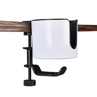 Porte-gobelet de bureau 2 en 1 avec support rotatif pour casque d'écoute Pince anti-déversement Sous le porte-gobelet de bureau pour bouteilles d'eau Sac à dos Tasse