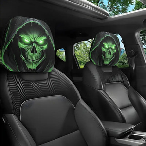 Housse d'appui-tête de <span class=keywords><strong>voiture</strong></span> en polyester imprimé crâne noir amusant, adaptée aux voitures universelles, différents motifs - Product Image 1