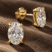 Boucles d'oreilles clous en moissanite taille ovale SMOE02 pour femme, couleur D, pureté VVS, ton or, argent sterling 925, entrepôt américain