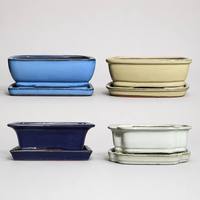 Ensemble de pots à bonsaï en céramique Yixing Zisha rectangulaires ovales, pot de fleurs de bureau avec plateau de drainage, pot de fleurs écologique traditionnel