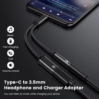 2-en-1 Double USB C Femelle PVC Câble Adaptateur 3.5mm Prise Casque Audio Aux Connecteur Coaxial pour Microphone pour Téléphone