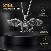Collier Pendentif Aigle Volant Personnalisé en Acier Inoxydable, Breloque Faucon Vintage Punk, Bijoux Moto pour Hommes, Vente en Gros Usine
