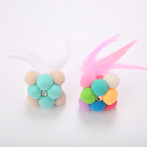 Handmade Eco-Friendly Colorful Polyester & Feather Elastic Bell Ball <b>Interactive</b> <b>Cat</b> <b>Toy</b> for Movement Play - Product Image 4