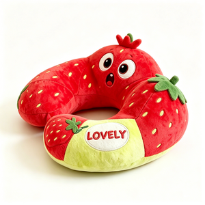 Almohada de Viaje de Peluche con Forma de Fresa Personalizada, Cojín en Forma de U con Personaje de Fresa de Dibujos Animados - Product Image 5