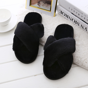 <span class=keywords><strong>Chaussons</strong></span> pour femmes à brides croisées, doux et moelleux, en peluche, chauds et confortables, à bout ouvert, pour la maison - Product Image 5