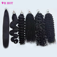 Extensions de cheveux humains bouclés pré-séparées sans nœuds pour tressage au crochet, extensions invisibles effet plume, cheveux bouclés birmans, nœuds miracle