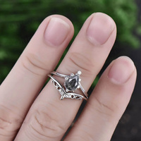 Ensemble de bagues de fiançailles en quartz rutilé noir, bague en pierre précieuse naturelle en forme de poire, argent sterling 925, bague vintage