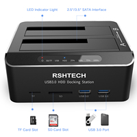 Station d'accueil RSHTECH pour disque dur avec lecteur de carte SD/TF USB 3.0 pour disque dur SSD/HDD SATA 2,5'' et 3,5'' jusqu'à 16 To