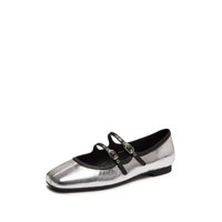 Chaussures Mary Jane rétro argentées à bout carré Alice, nouvelle collection printemps-été 2026, escarpins plats en cuir à bout ouvert