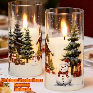 Décoration d'intérieur, bougies de Noël en verre à la paraffine, ensemble cadeau, bougie LED sans flamme de Noël - Product Image 3