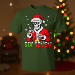 Maglietta natalizia Six Seven Skeleton Santa con design a tema festivo e slang Gen Z - Product Image 3