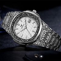 Jam Tangan ONOLA 3808 untuk Pria Harga Terjangkau Quartz Tahan Air Perak Mewah Kalender Baja Retro Arab Muslim Azan