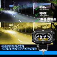 Feux de travail LED 4D 4 pouces 50W blanc jaune, feux de route pour voiture, feux de travail LED pour moto, camions tout-terrain
