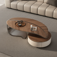 Ensemble table basse et meuble TV contemporains en forme de feuille, en bois de noyer massif avec tiroirs, pour appartement et salon