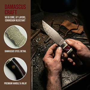 Cuchillo de caza Sintop AB-005 Damascus VG10 OEM personalizado con mango de molares de mamut, hoja recta, punta de gota de agua, cuchillo para exteriores. - Product Image 3