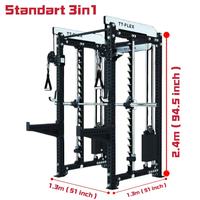 Machine Smith multifonctionnelle robuste 3-en-1 en acier pour entraînement de fitness en salle de sport