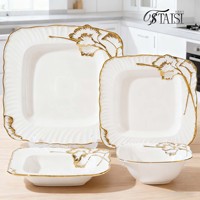 Service de table rond 4 pièces en céramique électroplaquée motif Ginkgo, assiettes profondes pour poisson, soupe et steak, luxe léger pour la maison