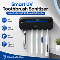 Support de brosse à dents UVC à ions négatifs 360°, directement de l'usine °   Stérilisateur UV sans fil pour brosses à dents et rasoirs, pour la maison et la salle de bain