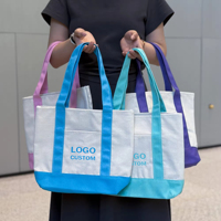 Vente en gros de sacs fourre-tout en coton biologique recyclé écologiques et simples avec poche, sac de shopping en toile avec logo imprimé personnalisé