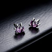 HAOXUAN Boucles d'oreilles griffe de dragon en améthyste - Métal écologique, design simple, tendance, polyvalent, style hip-hop unique, cinq