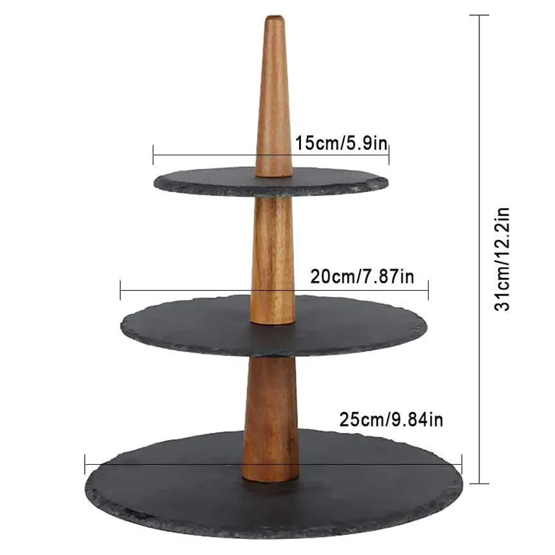 China Natuurlijke Vintage Unieke Cup Hout Slate Groothandel 3 Tier Wedding Cake Stand