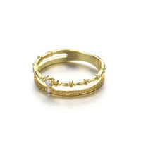 Bague en or massif 14 carats de style japonais, bijoux minimalistes tendance, double couche de zircon, nouvelle arrivée