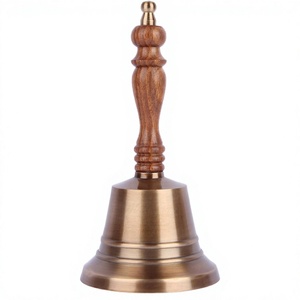 Campana de Mano de Latón Antiguo con Mango de Madera, Chapada en Oro Pulido, Forma Redonda, Decoración para el Hogar, Artesanía, Navidad, Día de San Valentín - Product Image 2