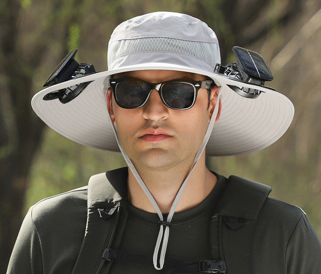 Portable Solar Powered Fan Hat USB Rechargeable Breathable Fisherman Hat Outdoor Sunshade Hat
