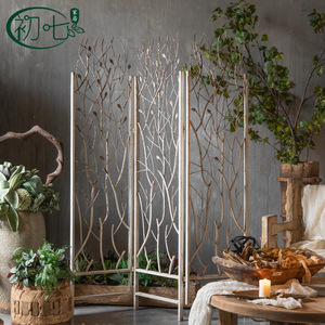 Paravent pliant vintage en fer A1546, design rétro vieilli motif branche, pour décoration de salon et d'entrée - Product Image 2