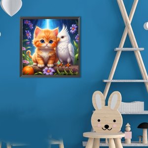 Pintura <span class=keywords><strong>de</strong></span> Diamantes 5D Acrílica Redonda Completa <span class=keywords><strong>de</strong></span> 30*30cm para Decoración del Hogar, Diseño <span class=keywords><strong>de</strong></span> <span class=keywords><strong>Loro</strong></span> y Gato, para Decoración <span class=keywords><strong>de</strong></span> Paredes - Product Image 5