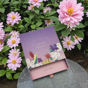 Caja de Regalo Rígida de Cartón Gris de Alta Calidad Personalizada con Cajón Cosmético Morado - Product Image 1