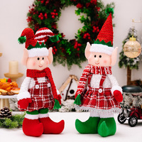 Décoration de Noël faite à la main, figurines de Père Noël extensibles rouge et vert, en tissu tricoté