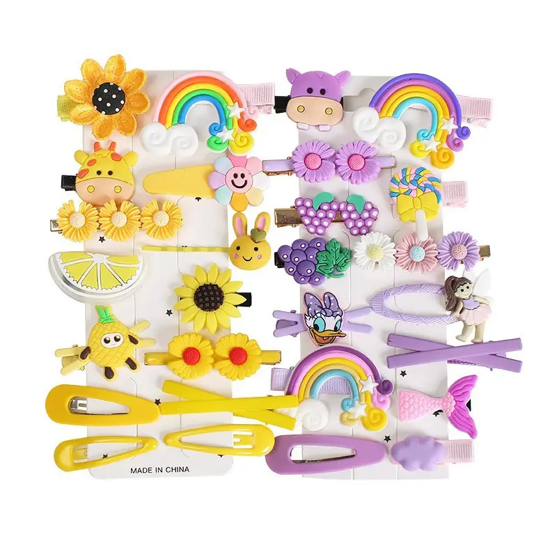 Amazon 14pcs/set Factory Sale Cartoon Rainbow Hair Pin Handmade for Girls Kids Hair Accessories Fancy Cute Hair Clips