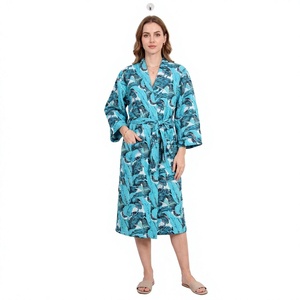 Kimono indio hecho a mano con cuello en V y cierre de cinturón para mujer, acolchado Kantha, cosido a mano, transpirable, 100% algodón, para verano - Product Image 1