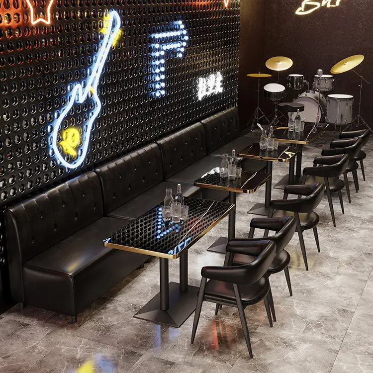रेट्रो औद्योगिक शैली वाणिज्यिक बूथ सोफे बैठने के लिए लोहे के फ्रेम मेज और कुर्सियों सेट रात क्लब, रेस्तरां, संगीत बार, सह