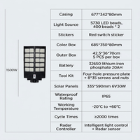 Lámpara Solar Integrada Todo en Uno Laihong de 1500W, IP65 Impermeable, para Exteriores, con Carcasa de ABS y PC, 5 Años de Garantía