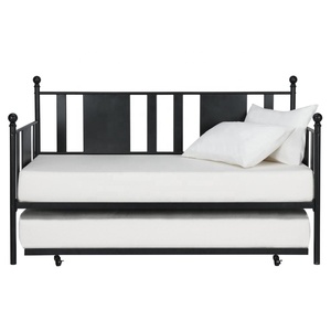 Black <strong>Metal</strong> Full <strong>Daybed</strong> and Twin Trundle Bed Sturdy <strong>Metal</strong> Frame with Solid <strong>Metal</strong> Slats - Product Image 4