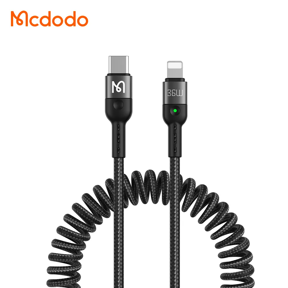 With Led Indicator Durable Nylon Braided Coiled Spring Phone Charger For iphone ipad PD 36W 20W Usb C Type to Iphone Data Cable